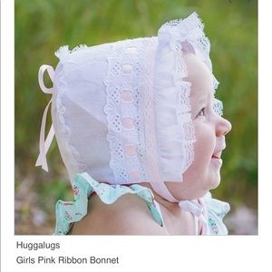 Huggalugs... White... Pink Ribbon Bonnet! (BNWT)